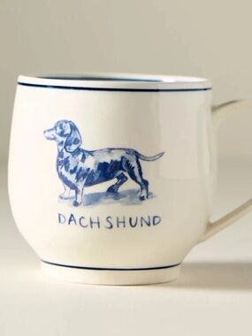 New in Box Molly Hatch DACHSHUND DOG MUG from Anthropologie - Stoneware